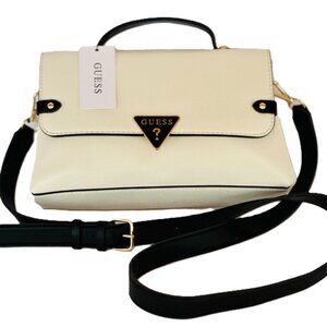 GUESS White Satchel Crossbody Bag with Top Handle and Adjustable Strap
